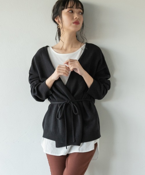 LOWRYS FARM（ローリーズファーム）の「カシュクールカーディガン　869940（カーディガン/ボレロ・レディース・ブラック/ブラウン/グリーン/アイボリー・FREE）」の3枚目の写真