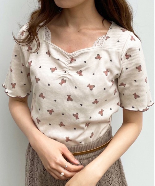 apres jour(アプレジュール)の「ちびモチーフくしゅくしゅTシャツ【ZOZOTOWN限定アイテム】【7AP】(Tシャツ/カットソー・レディース・ベージュ/オフホワイト/ミント・フリー)」の3枚目の写真