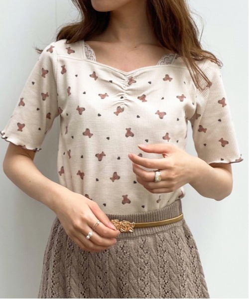 apres jour(アプレジュール)の「ちびモチーフくしゅくしゅTシャツ【ZOZOTOWN限定アイテム】【7AP】(Tシャツ/カットソー・レディース・ベージュ/オフホワイト/ミント・フリー)」の12枚目の写真