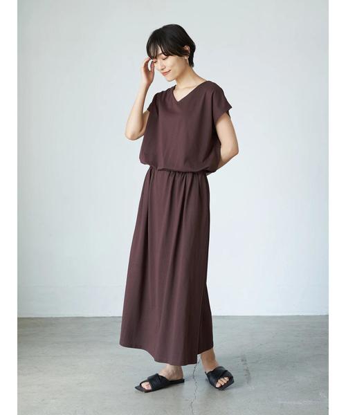 AMERICAN HOLIC（アメリカンホリック）の「Vネックウエスト切り替えフレンチスリーブカットワンピース　＊〇（ワンピース・レディース・グリーン/ブラウン/ネイビー/グレー・FREE）」の21枚目の写真