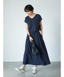 AMERICAN HOLIC | Vネックウエスト切り替えフレンチスリーブカットワンピース　＊(ワンピース)