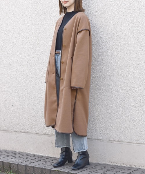 Wパイピングロングコート その他アウター W Closet ダブルクローゼット のファッション