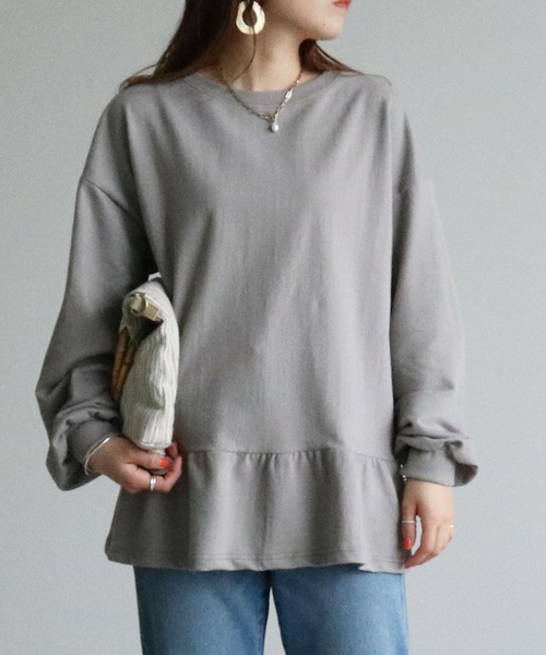 reca(レカ)の「裾フリルプルオーバー(Tシャツ/カットソー・レディース・ライトベージュ/グレイッシュベージュ/ブラック/ピンク・FREE)」の1枚目の写真