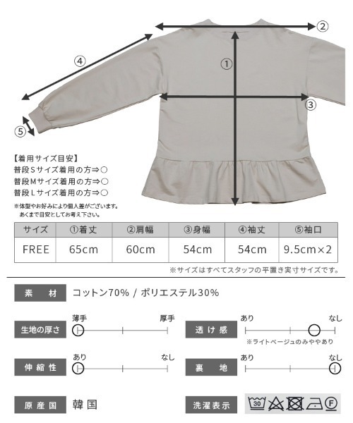 reca(レカ)の「裾フリルプルオーバー(Tシャツ/カットソー・レディース・ライトベージュ/グレイッシュベージュ/ブラック/ピンク・FREE)」の16枚目の写真
