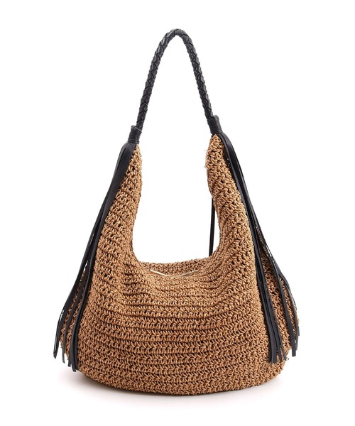COOCO(クーコ)の「フリンジ付ペーパーワンショルダーバッグ(かごバッグ・レディース・ナチュラル/キャメル/グレー・9)」の7枚目の写真