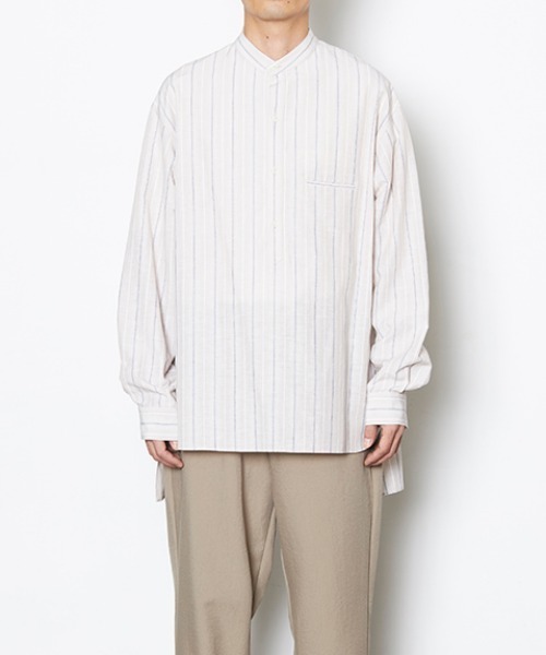 ATELIER BETON（アトリエベトン）の「STRIPE BAND COLLAR SHIRT（シャツ/ブラウス・メンズ・ベージュ/グレー・2/4/3）」の2枚目の写真
