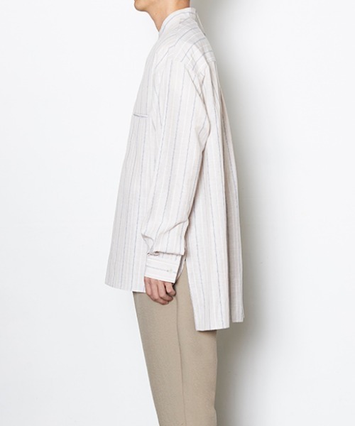 ATELIER BETON（アトリエベトン）の「STRIPE BAND COLLAR SHIRT（シャツ/ブラウス・メンズ・ベージュ/グレー・2/4/3）」の10枚目の写真
