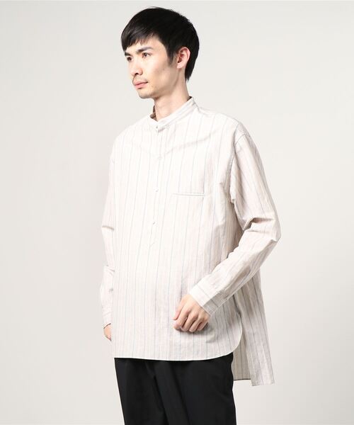 ATELIER BETON（アトリエベトン）の「STRIPE BAND COLLAR SHIRT（シャツ/ブラウス・メンズ・ベージュ/グレー・2/4/3）」の5枚目の写真