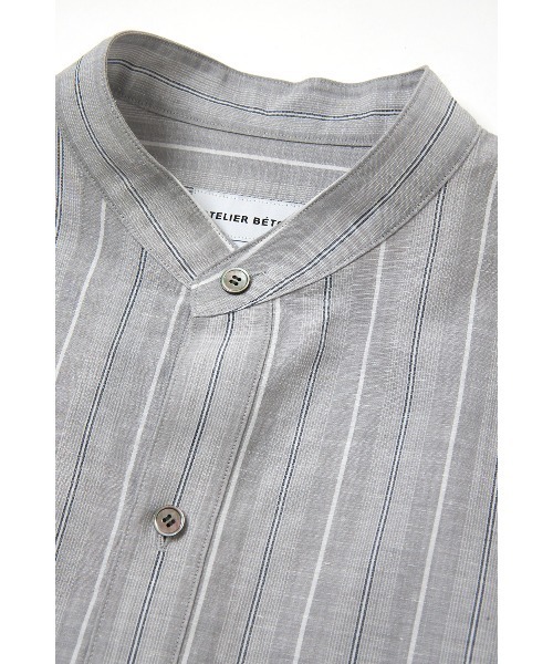 ATELIER BETON（アトリエベトン）の「STRIPE BAND COLLAR SHIRT（シャツ/ブラウス・メンズ・ベージュ/グレー・2/4/3）」の14枚目の写真
