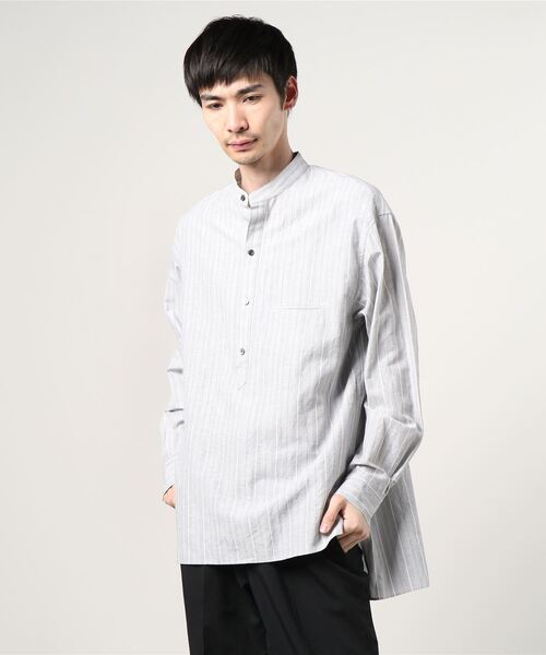 ATELIER BETON（アトリエベトン）の「STRIPE BAND COLLAR SHIRT（シャツ/ブラウス・メンズ・ベージュ/グレー・2/4/3）」の6枚目の写真