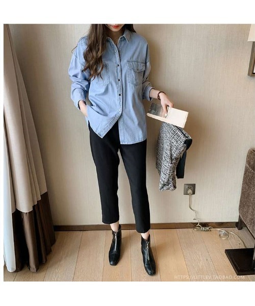 おしゃれスタ(オシャレスタ)の「大人カジュアル 胸フラップポケットゆるシルエットダンガリーシャツ(シャツ/ブラウス・レディース・ライトブルー/ブルー・M/L/S/XL)」の13枚目の写真