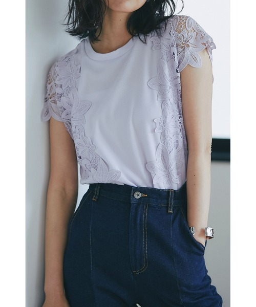 &. NOSTALGIA（アンドドットノスタルジア）の「袖レースカットソー（Tシャツ/カットソー・レディース・ブラック/オフホワイト/ミント/グレイッシュベージュ/ラベンダー/チャコールグレー/モカ/ブルー・FREE）」の8枚目の写真