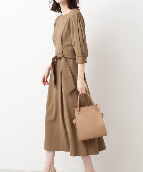N.(N. Natural Beauty Basic)(エヌエヌナチュラルビューティーベーシック)の「【追加生産】サッシュベルト付ワンピース(ワンピース・レディース・ベージュ/ネイビー/カーキ・MEDIUM)」の6枚目の写真