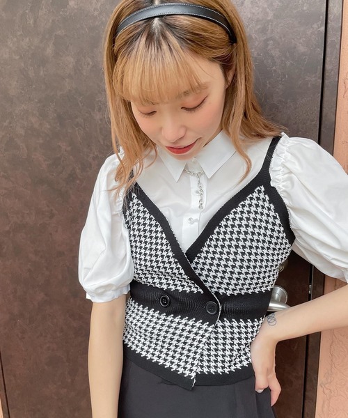 WEGO（ウィゴー）の「WEGO/ダブルボタン千鳥ビスチェ（タンクトップ・レディース・ブラック・FREE）」の10枚目の写真