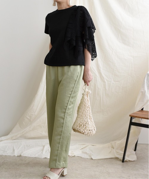 LHELBIE(レルビエ)の「【Made in Japan】 レースアシメカットトップス(Tシャツ/カットソー・レディース・ブラック/オフホワイト/イエロー・M)」の3枚目の写真