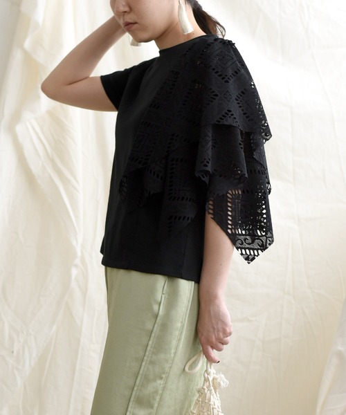 LHELBIE(レルビエ)の「【Made in Japan】 レースアシメカットトップス(Tシャツ/カットソー・レディース・ブラック/オフホワイト/イエロー・M)」の14枚目の写真