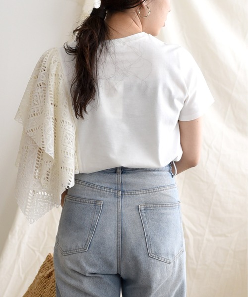 LHELBIE(レルビエ)の「【Made in Japan】 レースアシメカットトップス(Tシャツ/カットソー・レディース・ブラック/オフホワイト/イエロー・M)」の6枚目の写真