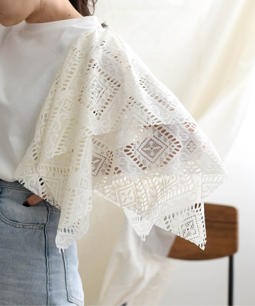 LHELBIE(レルビエ)の「【Made in Japan】 レースアシメカットトップス(Tシャツ/カットソー・レディース・ブラック/オフホワイト/イエロー・M)」の7枚目の写真