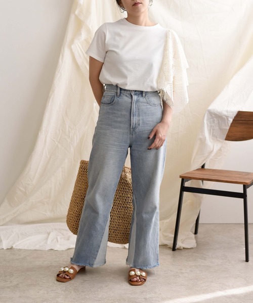 LHELBIE(レルビエ)の「【Made in Japan】 レースアシメカットトップス(Tシャツ/カットソー・レディース・ブラック/オフホワイト/イエロー・M)」の8枚目の写真
