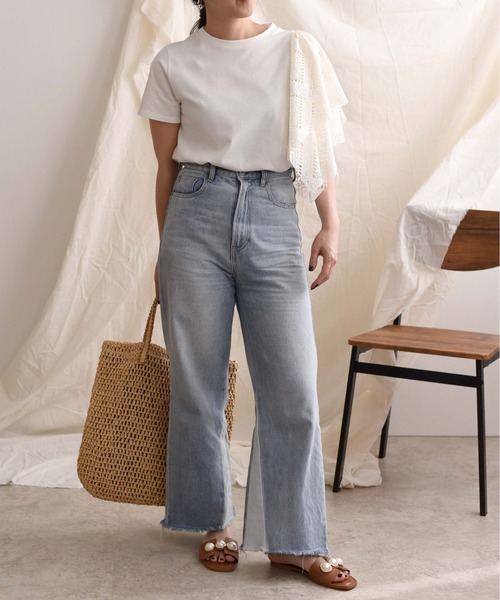 LHELBIE(レルビエ)の「【Made in Japan】 レースアシメカットトップス(Tシャツ/カットソー・レディース・ブラック/オフホワイト/イエロー・M)」の10枚目の写真