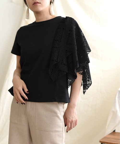 LHELBIE(レルビエ)の「【Made in Japan】 レースアシメカットトップス(Tシャツ/カットソー・レディース・ブラック/オフホワイト/イエロー・M)」の18枚目の写真