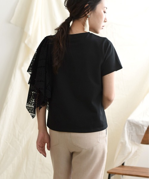 LHELBIE(レルビエ)の「【Made in Japan】 レースアシメカットトップス(Tシャツ/カットソー・レディース・ブラック/オフホワイト/イエロー・M)」の19枚目の写真