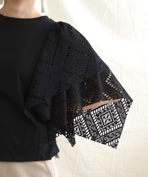 LHELBIE(レルビエ)の「【Made in Japan】 レースアシメカットトップス(Tシャツ/カットソー・レディース・ブラック/オフホワイト/イエロー・M)」の20枚目の写真