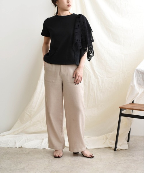 LHELBIE(レルビエ)の「【Made in Japan】 レースアシメカットトップス(Tシャツ/カットソー・レディース・ブラック/オフホワイト/イエロー・M)」の22枚目の写真