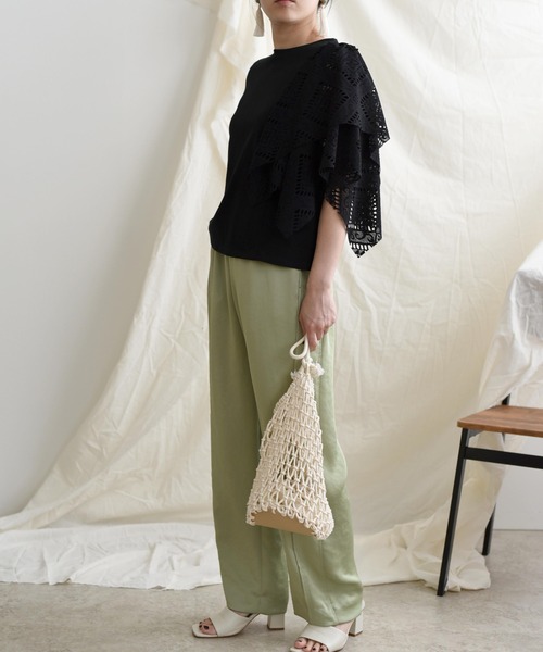 LHELBIE(レルビエ)の「【Made in Japan】 レースアシメカットトップス(Tシャツ/カットソー・レディース・ブラック/オフホワイト/イエロー・M)」の15枚目の写真