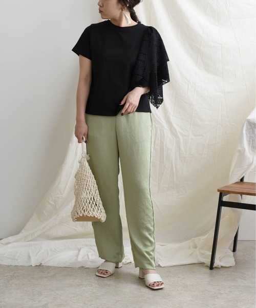 LHELBIE(レルビエ)の「【Made in Japan】 レースアシメカットトップス(Tシャツ/カットソー・レディース・ブラック/オフホワイト/イエロー・M)」の16枚目の写真