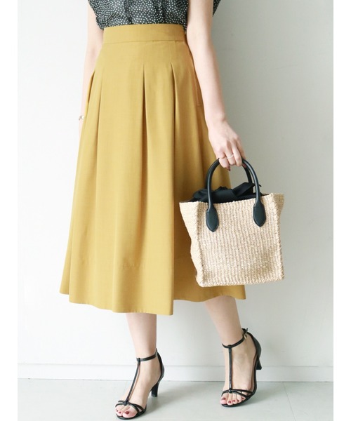 Te chichi（テチチ）の「麻調タックフレアスカート（スカート・レディース・イエロー/カーキ/ネイビー・SMALL/MEDIUM）」の3枚目の写真