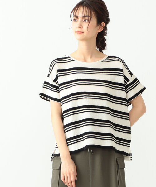 BEAMS HEART（ビームスハート）の「BEAMS HEART / ボーダー柄 クルーネック Tシャツ（Tシャツ/カットソー・レディース・ライトグレー/ネイビー/オフホワイト・FREE）」の2枚目の写真
