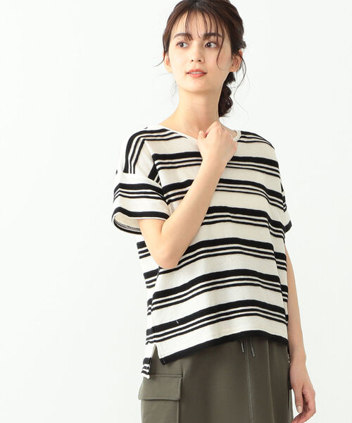 BEAMS HEART（ビームスハート）の「BEAMS HEART / ボーダー柄 クルーネック Tシャツ（Tシャツ/カットソー・レディース・ライトグレー/ネイビー/オフホワイト・FREE）」の13枚目の写真