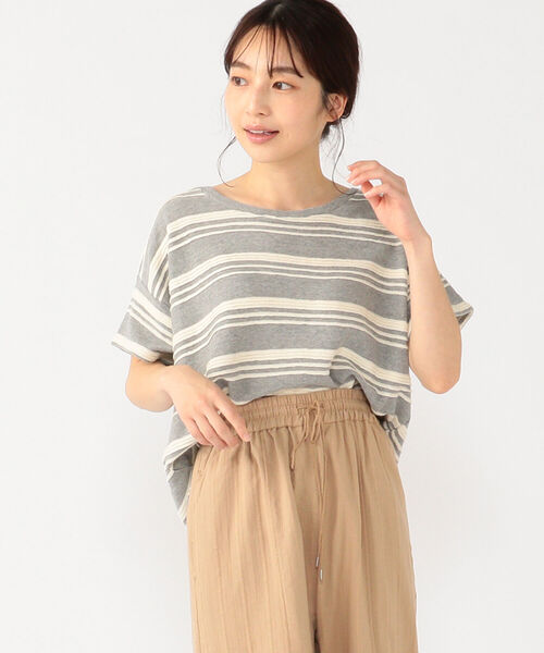 BEAMS HEART（ビームスハート）の「BEAMS HEART / ボーダー柄 クルーネック Tシャツ（Tシャツ/カットソー・レディース・ライトグレー/ネイビー/オフホワイト・FREE）」の7枚目の写真