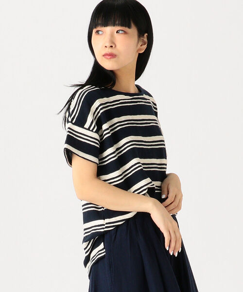 BEAMS HEART（ビームスハート）の「BEAMS HEART / ボーダー柄 クルーネック Tシャツ（Tシャツ/カットソー・レディース・ライトグレー/ネイビー/オフホワイト・FREE）」の5枚目の写真