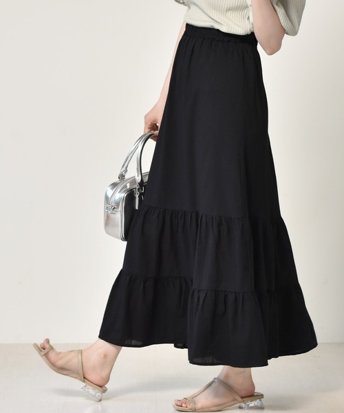 RETRO GIRL（レトロガール）の「麻ライクティアードスカート（スカート・レディース・ブルー/ブラック/オフホワイト/イエロー・FREE）」の3枚目の写真