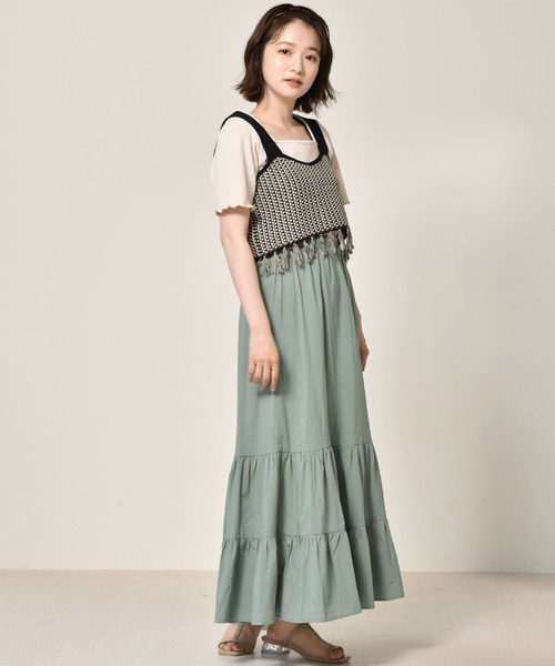 RETRO GIRL（レトロガール）の「麻ライクティアードスカート（スカート・レディース・ブルー/ブラック/オフホワイト/イエロー・FREE）」の8枚目の写真