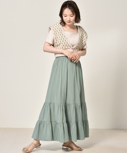 RETRO GIRL（レトロガール）の「麻ライクティアードスカート（スカート・レディース・ブルー/ブラック/オフホワイト/イエロー・FREE）」の9枚目の写真