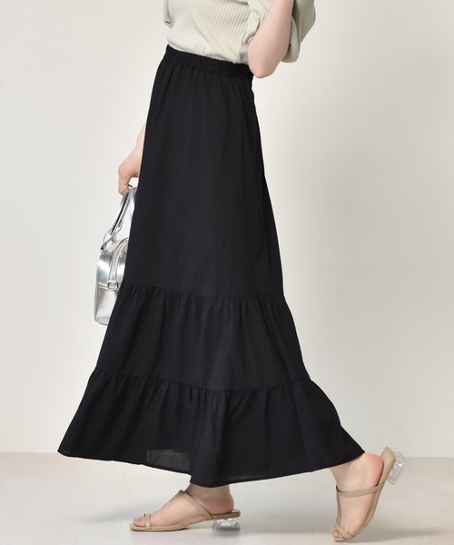 RETRO GIRL（レトロガール）の「麻ライクティアードスカート（スカート・レディース・ブルー/ブラック/オフホワイト/イエロー・FREE）」の18枚目の写真