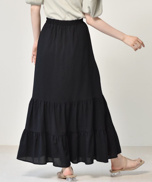 RETRO GIRL（レトロガール）の「麻ライクティアードスカート（スカート・レディース・ブルー/ブラック/オフホワイト/イエロー・FREE）」の19枚目の写真