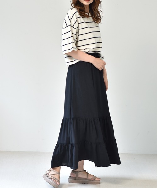 RETRO GIRL（レトロガール）の「麻ライクティアードスカート（スカート・レディース・ブルー/ブラック/オフホワイト/イエロー・FREE）」の7枚目の写真