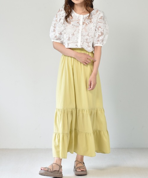 RETRO GIRL（レトロガール）の「麻ライクティアードスカート（スカート・レディース・ブルー/ブラック/オフホワイト/イエロー・FREE）」の14枚目の写真