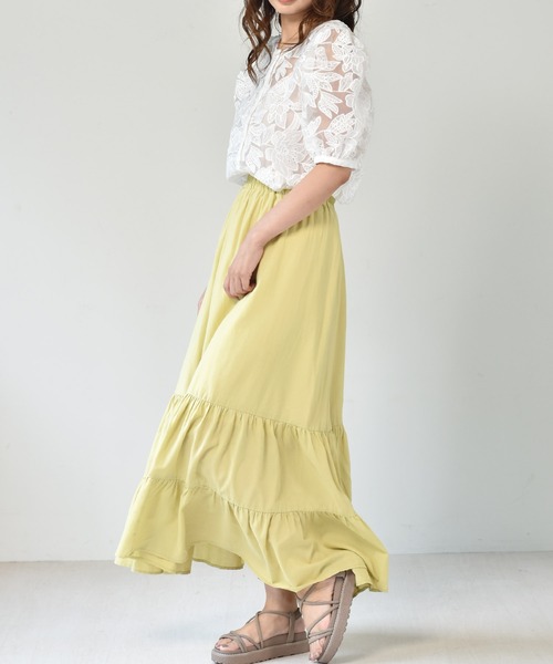 RETRO GIRL（レトロガール）の「麻ライクティアードスカート（スカート・レディース・ブルー/ブラック/オフホワイト/イエロー・FREE）」の15枚目の写真