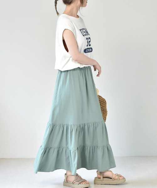RETRO GIRL（レトロガール）の「麻ライクティアードスカート（スカート・レディース・ブルー/ブラック/オフホワイト/イエロー・FREE）」の10枚目の写真