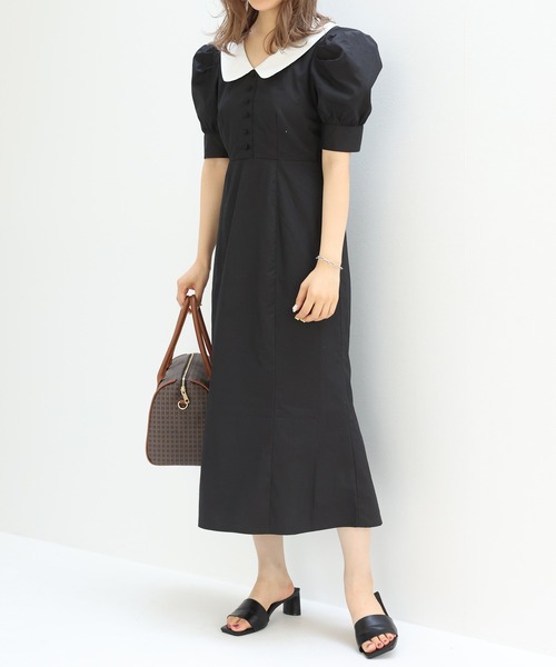 one after another NICE CLAUP（ワンアフターアナザーナイスクラップ）の「【Web限定】衿つきチューリップワンピース（ワンピース・レディース・ブラック/ミント/チェック・FREE）」の2枚目の写真