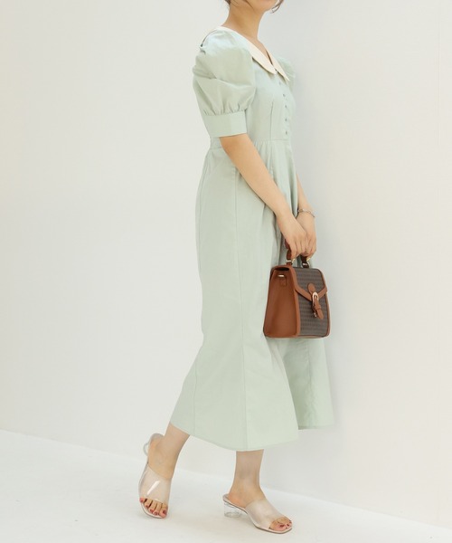 one after another NICE CLAUP（ワンアフターアナザーナイスクラップ）の「【Web限定】衿つきチューリップワンピース（ワンピース・レディース・ブラック/ミント/チェック・FREE）」の6枚目の写真