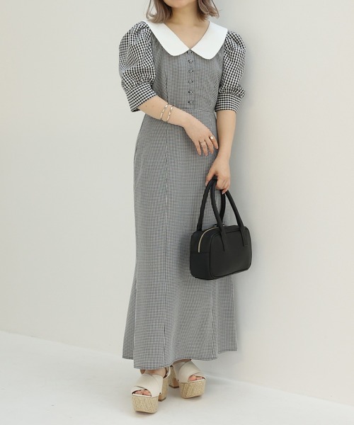 one after another NICE CLAUP（ワンアフターアナザーナイスクラップ）の「【Web限定】衿つきチューリップワンピース（ワンピース・レディース・ブラック/ミント/チェック・FREE）」の8枚目の写真