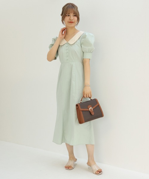 one after another NICE CLAUP（ワンアフターアナザーナイスクラップ）の「【Web限定】衿つきチューリップワンピース（ワンピース・レディース・ブラック/ミント/チェック・FREE）」の9枚目の写真