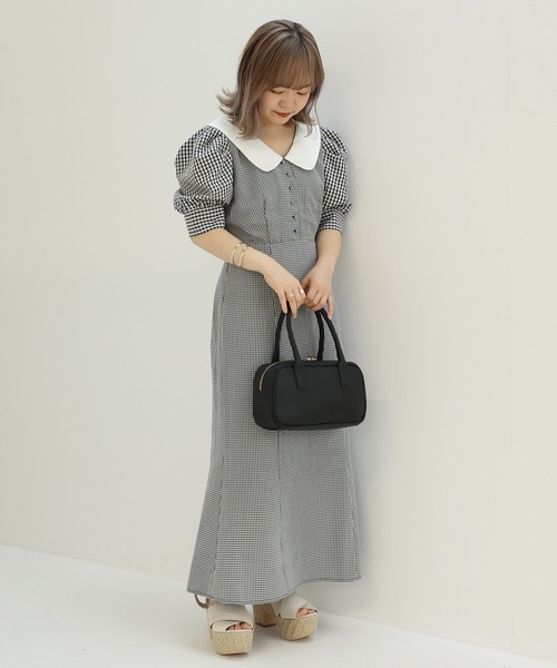 one after another NICE CLAUP（ワンアフターアナザーナイスクラップ）の「【Web限定】衿つきチューリップワンピース（ワンピース・レディース・ブラック/ミント/チェック・FREE）」の13枚目の写真