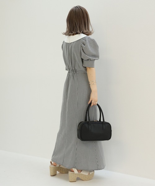 one after another NICE CLAUP（ワンアフターアナザーナイスクラップ）の「【Web限定】衿つきチューリップワンピース（ワンピース・レディース・ブラック/ミント/チェック・FREE）」の5枚目の写真